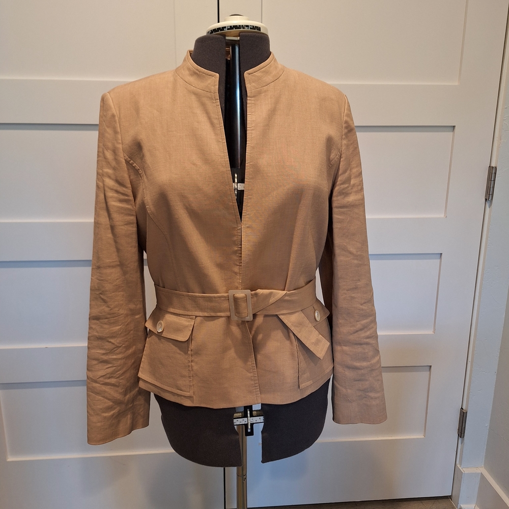 Talbots Tan Linen/Rayon Belted Blazer, Sz 14 Petite